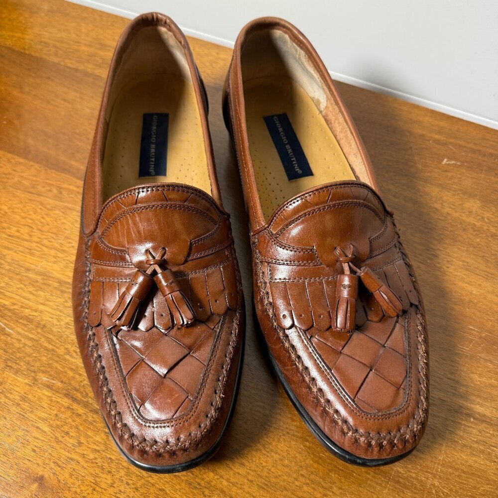 Giorgio Brutini Le Glove Brown Leather Kiltie Tassel Loafers Sz 11D
